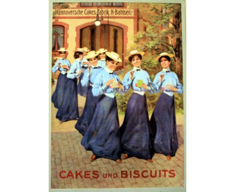 Vintage food advertising poster on thick stock paper for TET Cakes und Biscuits. 1970s re-issue of 1890s advertisement. Good 
