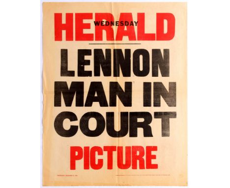 Group of two original vintage advertising posters: 1. Herald Wednesday - Lennon Man In Court Picture. Advertising board poste