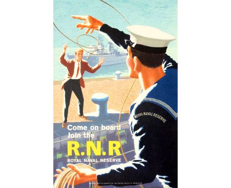 Original vintage Royal Navy recruitment poster - Come on board Join the RNR Royal Naval - prepared for the Admiralty by the C