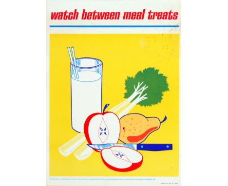 Original vintage dental health poster: Watch Between Meal Treats published by the American Dental Association. Fun and colour