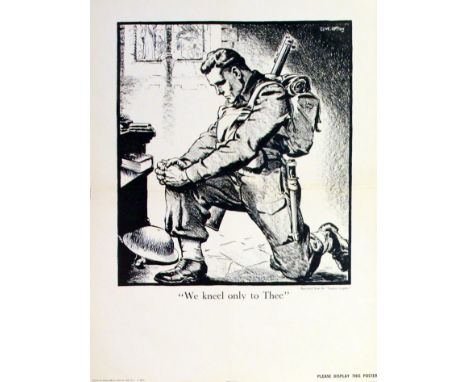 War Posters We Kneel Only To Thee. Original vintage World War Two poster: We Kneel Only To Thee. Black and white sketch image