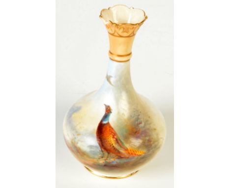 A Royal Worcester James Stinton vase painted with a pheasant, signed, dated 1903, 14cm.    Condition report:  Chipped.