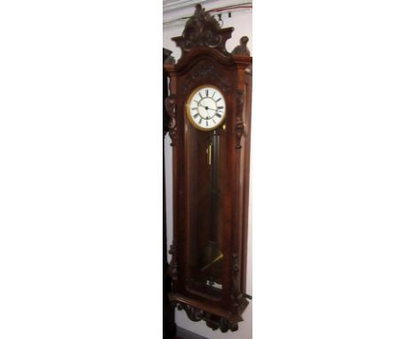 An impressive large Vienna single weight regulator wall clock, the 23cm white unsigned dial with plain bezel and sweep second