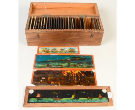 Miscellaneous boxed lantern slides, including some local scenes and four large rectangular maritime slides, largest 30cm. 