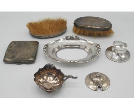 A George III silver punch ladle, lacks handle, together with other silver. 