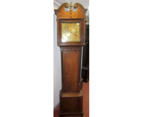 A George III inlaid oak longcase clock with a broken scroll pediment, the brass dial signed Sam Lomax, Blackburn with subsidi