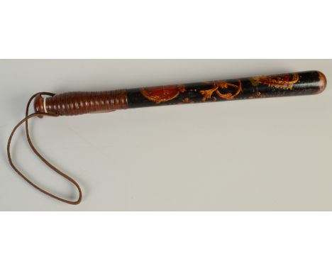 A Victorian Parker truncheon painted with a crown and VR cypher above a red ground 'Constable' cartouche and ribbed handle, t