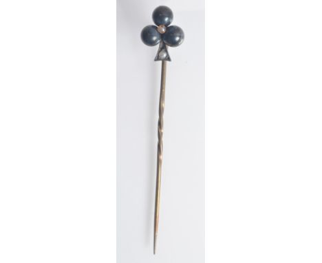 A good Continental gold pin, the clover finial with black and white pearls.
