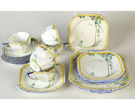 A Shelley Balloon Tree pattern part tea service, no.11624 comprising six side plates, one sandwich plate, five cups and six s
