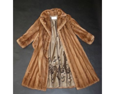 A 'Canada Majestic Mink' full length lady's coat with tie belt, Burkholders Fur Ottawa Canada label, with certificate, length