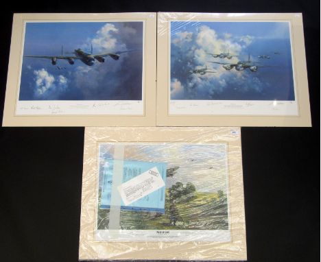 Three limited edition prints of WWII aircraft, two after Wootton, the other after Michael Turner, each signed by aircrew, tog