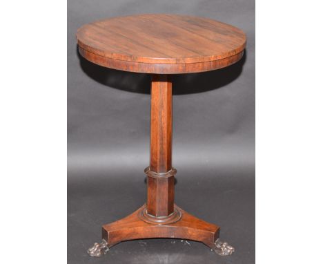 A rosewood veneered William IV occasional table with circular top and tripod plinth base.   Condition report:  Diameter of ta