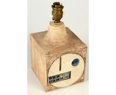 A Troika  Alison Brigden cube table lamp, two sides with incised geometric designs, marked 'Troika Cornwall AB', height 23cm.