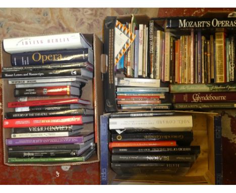 Six boxes of various volumes - opera, theatre and autobiographies including The Treasures of Noel Coward;  Theatre World Annu