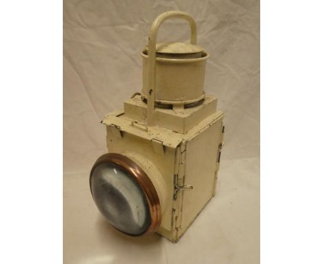 A copper mounted painted metal Railway lamp