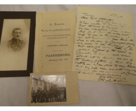 A Memoriam pamphlet for Lt. Col. W. Aldworth DSO 2nd DCLI killed in action Paardeberg February 18th 1900 together with origin