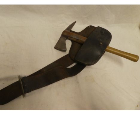 A Second War London AFS fire axe with leather holder and belt