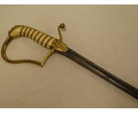 A George III Naval Officers light dress sword with 26 1/2"  single edged blade showing traces of blue and gilt, gilt brass st