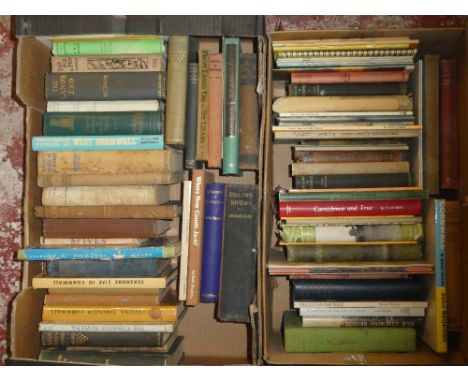 Two boxes of Cornish volumes including Walking in Cornwall, Portrait of Cornwall, Popular Romances of the West of England, Se