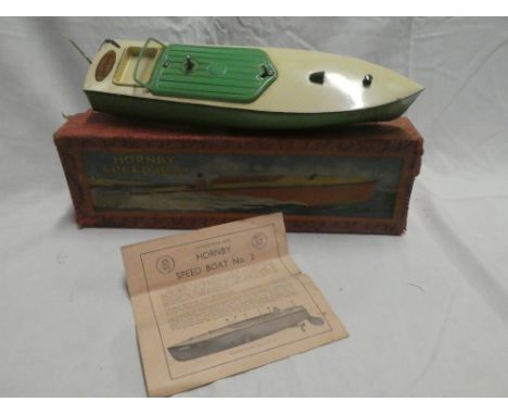 A Hornby No.2 Swift tin plate clockwork speed boat in original box with leaflet and key