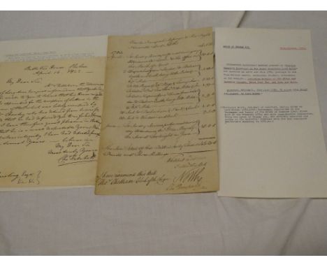 A 1783 manuscript expense account from Charles Ranspach, Messenger to Lord North, and a 1823 letter to Francil Freeling (2)