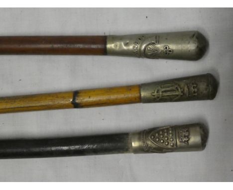 Three Duke of Cornwall's Light Infantry swagger sticks with nickel plated tops including 2nd Bn., etc
