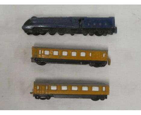 Dinky Toys - LNER articulated train with blue engine and two carriages