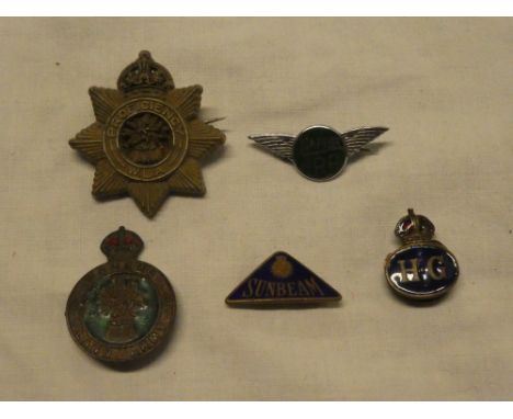 An unusual "Napier ARP" enamelled Second War pin badge, Sunbeam enamelled badge, Home Guard enamelled lapel badge, plastic Wo