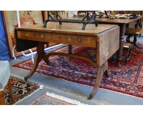 A GOOD REGENCY ROSEWOOD SOFA TABLE. 3ft 4ins wide x 2ft 6ins deep x 2ft 3.5ins high.