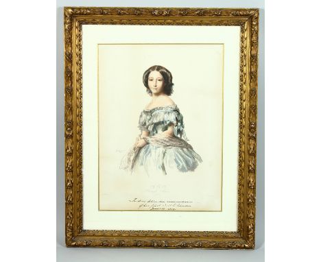 AFTER WINTERHALTER. Portrait of H R H Princess Alice, 1857 with inscription. Image 34cm x 46cm.
