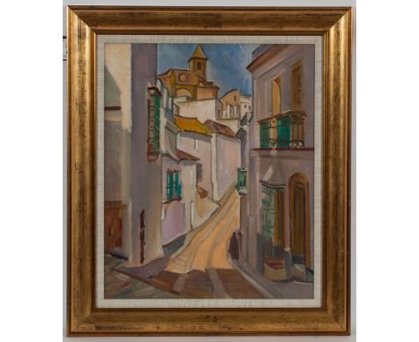 * ALEXANDER GRAHAM MUNRO RSW (SCOTTISH 1903 - 1985), 
NORTH AFRICAN STREET SCENE
oil on board, artist info label verso
59cm x