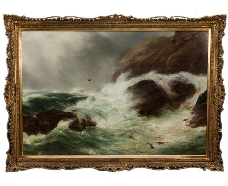 PETER GRAHAM RA HRSA (SCOTTISH 1836 - 1921),
ROARING WATERS
oil on canvas, signed and dated 1876
99cm x 144cm (39 x 56 inches