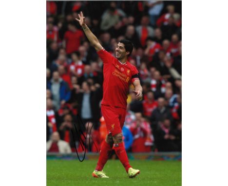 Football Louis Suarez 16x12 signed colour photo pictured while playing for Liverpool F. C. Good Condition. All autographs are