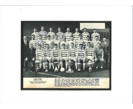 Football Celtic F. C 1965-66 12x16 mounted black and white team photo signed by legends such as Tommy Gemmell, John Cushley, 