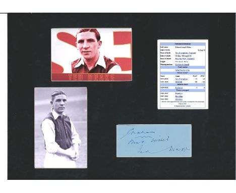 Football Ted Drake 12x16 mounted signature piece includes two photos, career bio and signed album page by the Arsenal legend.