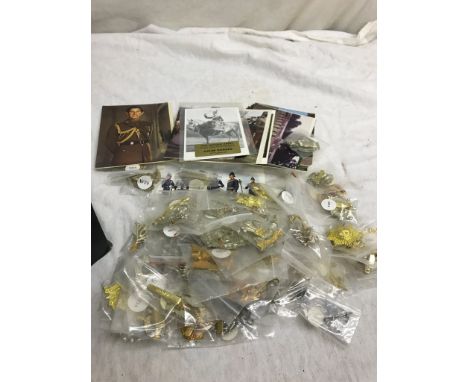 59 Staybright British Army regiment cap badges and postcards