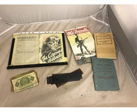 German Mt Cassino propaganda leaflet, military money and military manuals