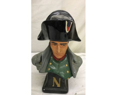 A 34cm painted ceramic bust of Napoleon, the pedestal marked with a gilded 'N'