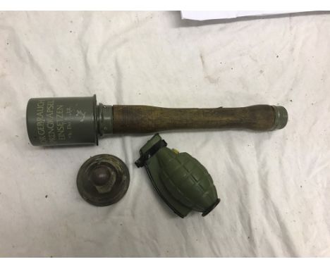 WWII German stick grenade, Dummy grenade and artillery shell fuse