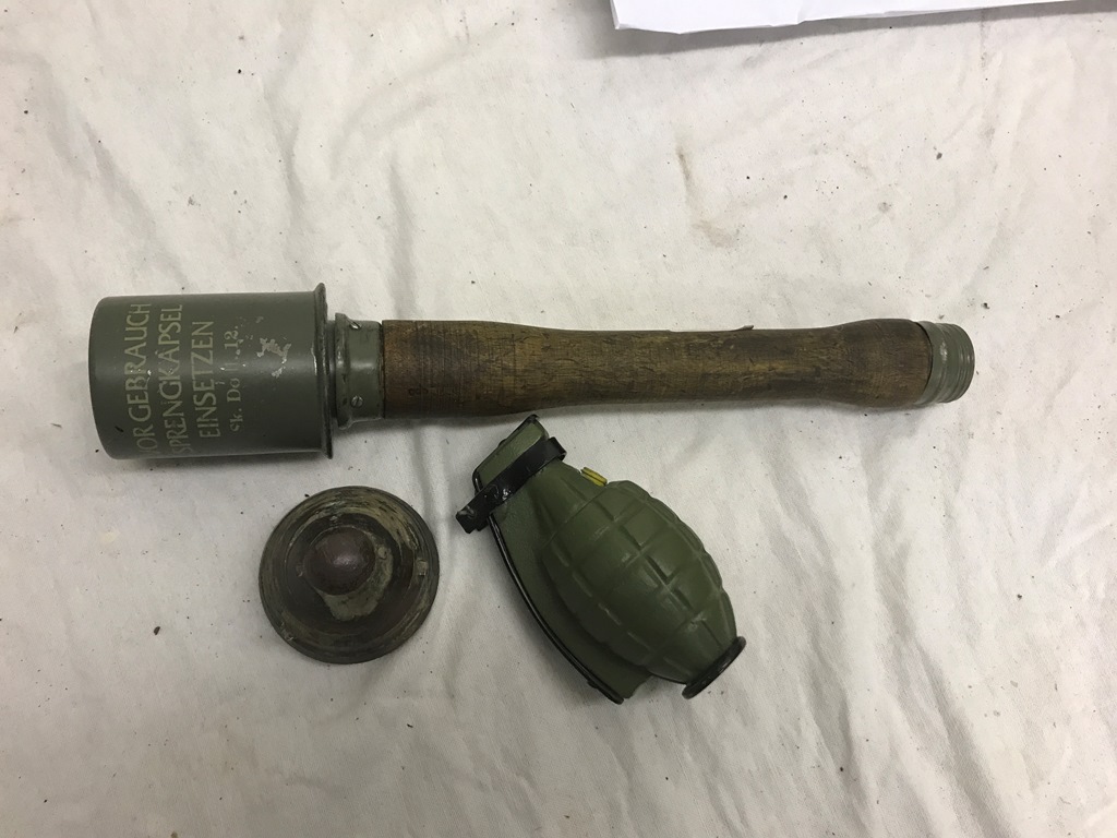 WWII German stick grenade, Dummy grenade and artillery shell fuse