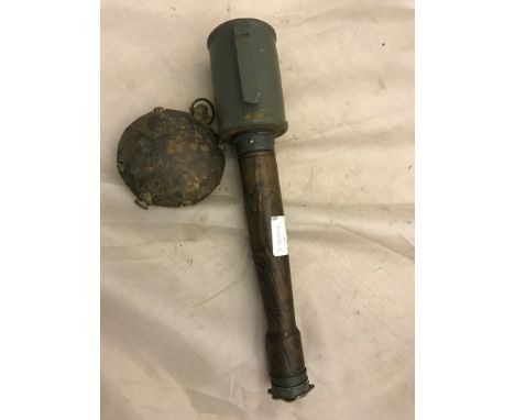 A WWI German stick grenade; together with a turtle grenade