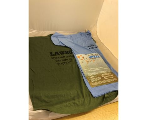A JP233 airfield closed tee-shirt and leaflet, "Law 80 the best, bang the side of Baghdad" tee-shirt. From manufacturers prom