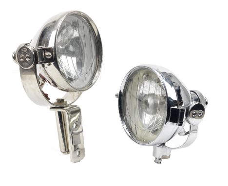 A good pair of Carl Zeiss Jena spotlamps,chrome-plated bodies, each fitted with 5¼ inch Carl Zeiss etched ribbed lens, one fi