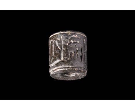 Predynastic to Early Dynastic Period, Ca. 3200 - 2900 BC.An Egyptian hard black stone cylinder seal depicting a sequence of v