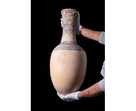 New Kingdom, Ca. 1550 - 1069 BC.A stunning Egyptian New Kingdom jar, possibly from the Amarna period. The jar is painted with