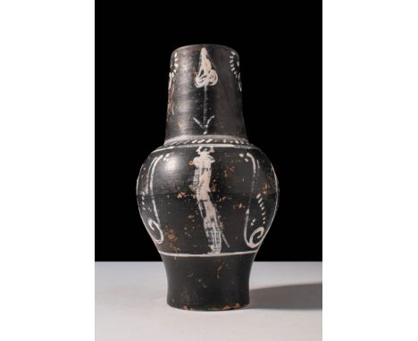 Phantom group, Ca. 330 - 310 BC.An inverted pear-shaped pottery oinochoe with a tapered foot supporting its graceful form, pr