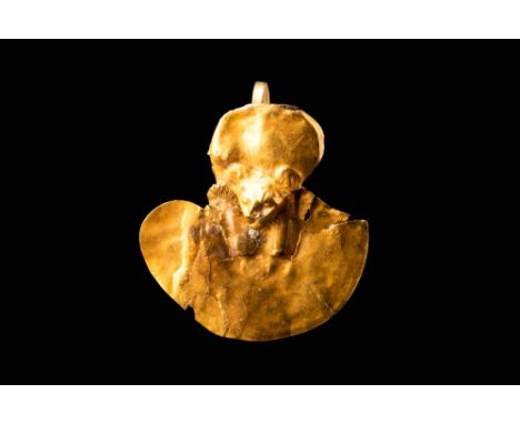 Late Period, Ca. 664 – 380 BC.An Egyptian gold aegis with a high-relief portrait of a lion-headed goddess, possibly Bastet. B