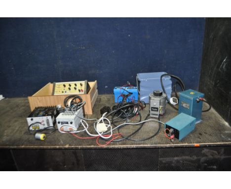 A COLLECTION OF ELECTRICAL REGULATORS, power supplies and transformers including two Farnell Regulated power supplies, a Clau