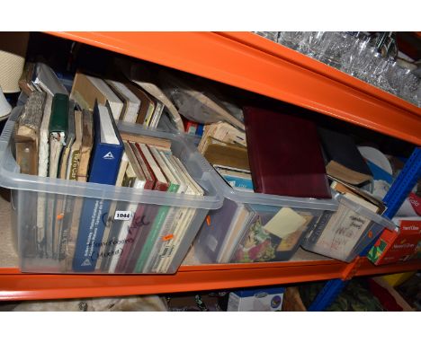 FIVE BOXES AND LOOSE VINTAGE CAR AND MOTORCYCLE INTEREST BOOKS, MANUALS, AND STICKERS to include a group of motoring interest