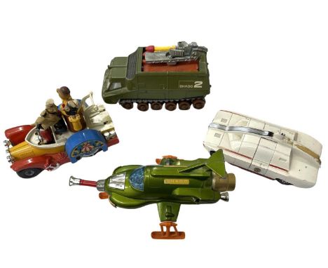 Four die-cast television toy cars, to include: - Dinky Captain Scarlet Maximum Security Vehicle - Dinky Shado UFO Interceptor